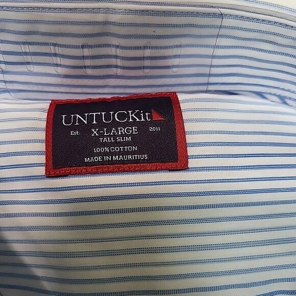 UNTUCKit Olivino Shirt Mens XL Tall Slim Blue Striped Button Up Short Sleeve - Picture 3 of 4
